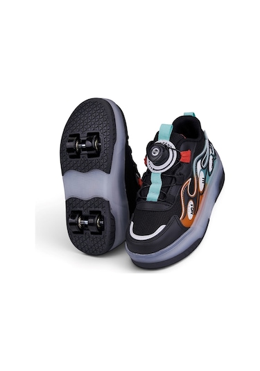 Nstil Unisex Çocuk Spor Ayakkabı Akıllı Bağcıklı Çıkarılabilen Patenli Işıklı Rahat Sneaker 030 Siyah