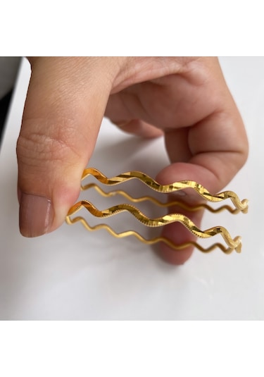 Altın Kaplama Gümüş Zigzag Ajda Bilezik Gold