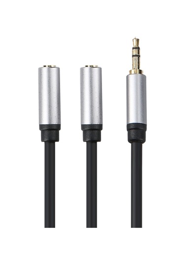 Teltree 3.5mm Erkekden Çift 3.5mm Dişeye Ses Kablosu - 0.3m Siyah, Kulaklık Bölücü, Altın Kaplı Arayüz, Enamel Bakır İletken