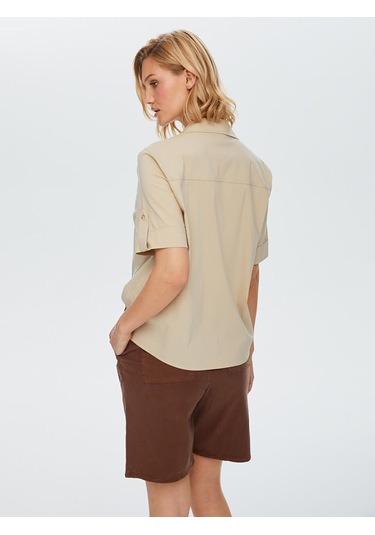 Faik Sönmez Kadın Kısa Kollu Stretch Poplin Gömlek U68358 Antrasit