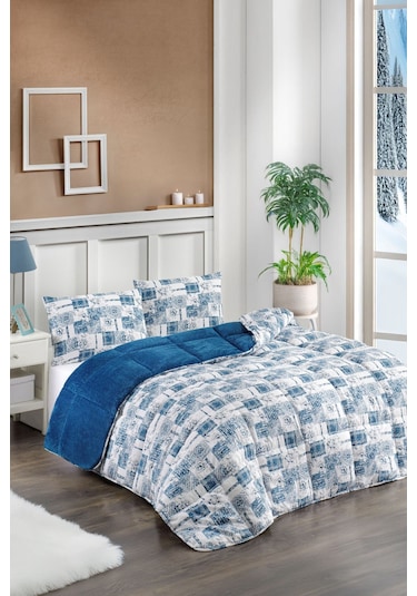 Renkli Desenli Tek Kişilik Yorgan Peluş Çift Taraflı Yastık Kılıflı Çarşafsız 03