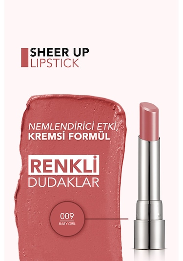 Flormar Nemlendirici Parlak Ruj (PEMBE) - Sheer Up Lipstick New - 009 Baby Girl - 8682536012072