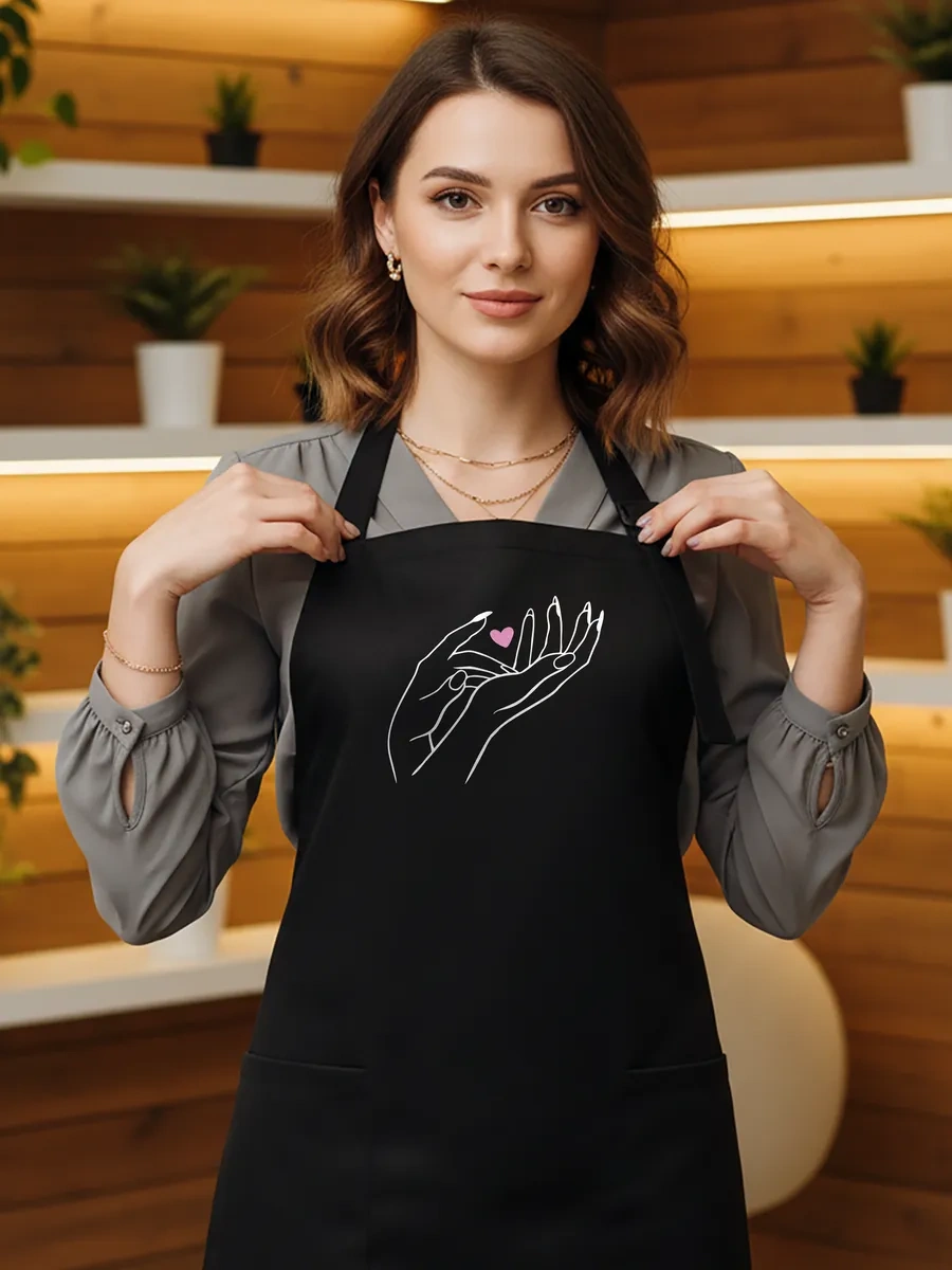 Vau Fartuk Manikürcü İçin Baskılı Önlük 181675883 Siyah