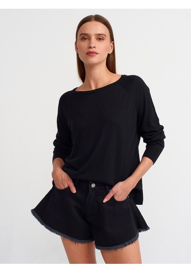 Dilvin Bisiklet Yaka Simli Triko Kazak Siyah