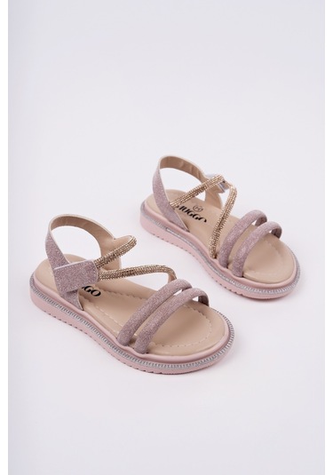 Muggo Mqueen Cırtlı Ve Simli Günlük Kız Çocuk Sandalet Pudra