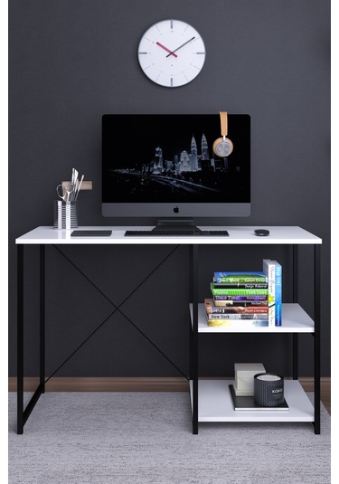 Atlas 120 Cm Raflı Çalışma Masası Bilgisayar Masası Ofis Ders Masası Beyaz