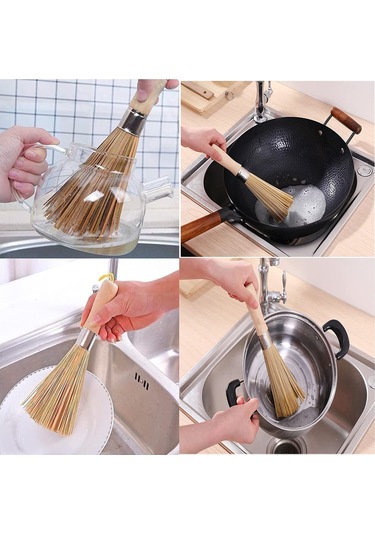 Cc Ggball 2 Paket Geleneksel Doğal Bambu Wok Fırçaları, Mutfak Temizleme Fırçası, Bambu Mutfak Tava Fırçası, Doğal Bambu Tava Fırçası, Tencere Fırçası, Tencere Fırçası Temizleme