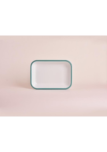 Emaye 22x16cm Meze Tabağı Beyaz - Kordon Turkuaz Mavi