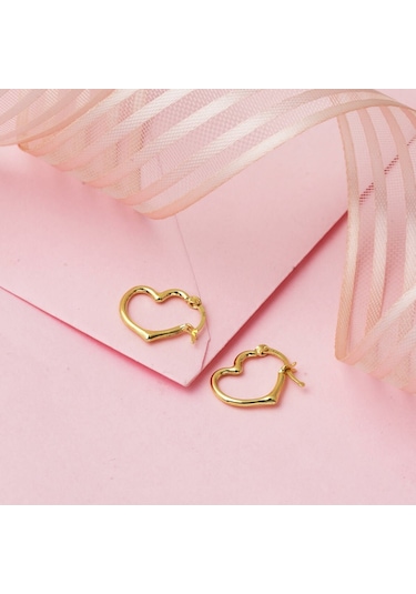 Orta Boy 14 Ayar Altın Kalp Halka Küpe Kpdls14k30255