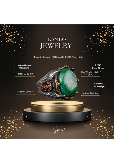 925 Ayar Gümüş Yüzük Doğal Druzy Kuvars Mavi Gümüş