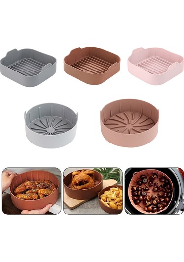 Hfambition 19cm Pembe Silikon Air Fryer Izgara Tabağı - Instant Pot Aksesuarı, Çok Fonksiyonlu Ev Kullanıma Uygun Çok Renkli