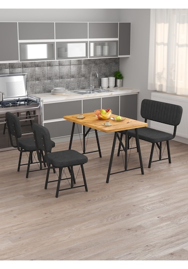 Mygusi Hayat 2 Sandalyeli 1 Bench Mutfak Masa Takımı Atlantik Çam Antrasit
