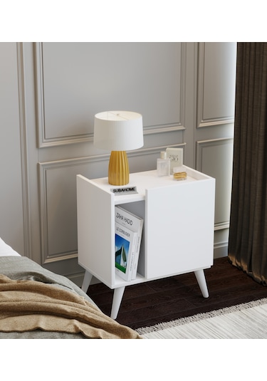50 Cm Mdf Modern Ayaklı Beyaz Komodin Çok Amaçlı Dolap Yan Sehpa