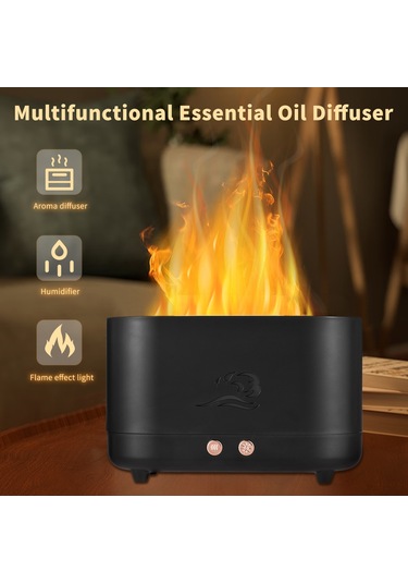 Dianziye Usb Girişli 225ml Ev Ofis Kullanıma Uygun Renkli Alev Işıklı Otomatik Kapatma Özellikli Yağ Diffüzyonu Nefes Alma Makinası - Siyah