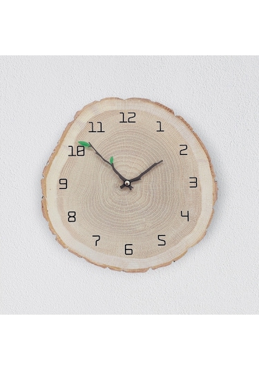 CajuArt Dekoratif Ağaç Gövdesi Kütük Şeklinde 30 cm Duvar Saati Kahverengi