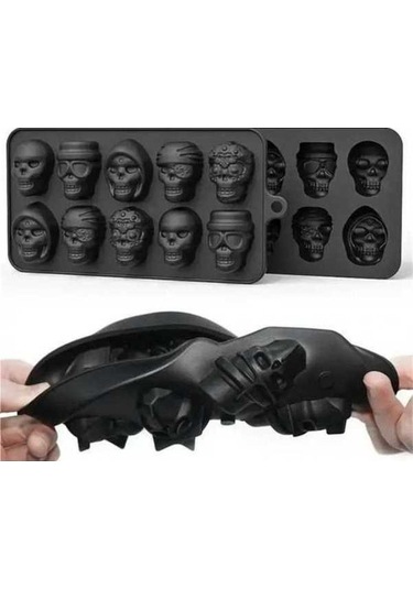 Didadodo Kafatası Buz Kalıbı 10lu Xl Siyah - Küp Ve Kafatası Tasarımlı Siyah, Küçük Buzlu Şekillerle Siyah