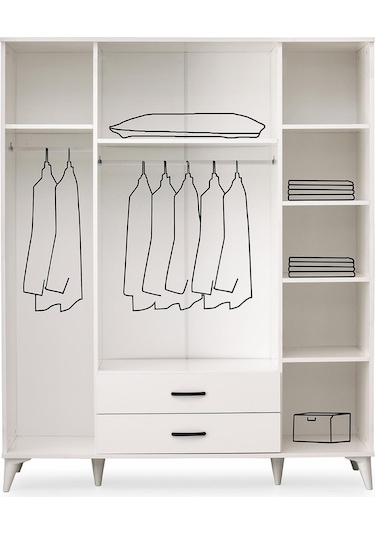 Kumsal 4 Kapılı 2 Çekmeceli Gardrop Elbise Dolabı 160x48x195cm 001
