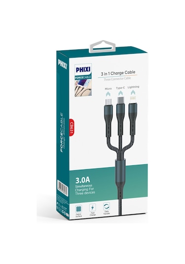 Phixi Force CB631 Çoklu Şarj Ve Data Kablosu 1 M