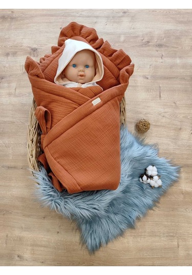 Ekru 4 Kat Müslin Bebek Battaniyesi %100 Pamuklu Doğal Organik Uyku Kundağı Hastane Çıkışı Yenidoğan Kiremit