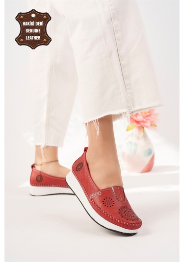 Elit Mn85l21c Kadın Hakiki Deri Espadril Kırmızı Kırmızı