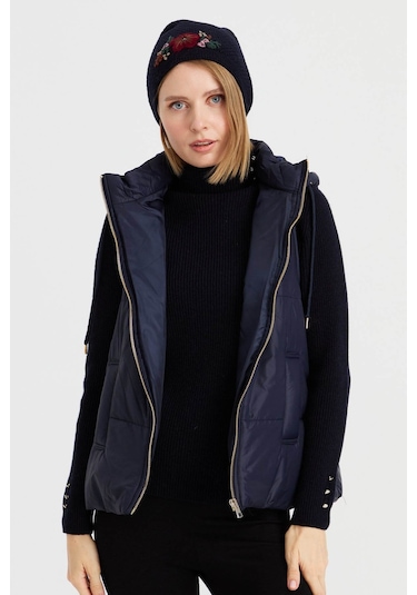 Desen Triko Kadın İşlemeli Yün Bere 22028 Koyu Lacivert