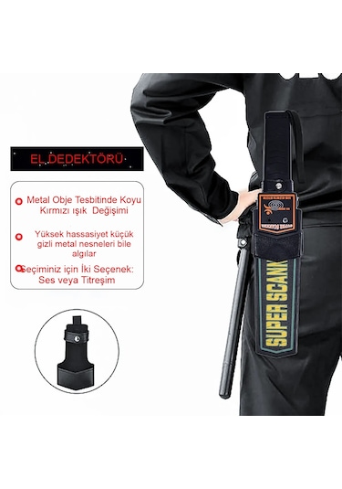 Süper Scanner Metal Dedektör Kolay Kullanım Işıklı Sesli Titreşim