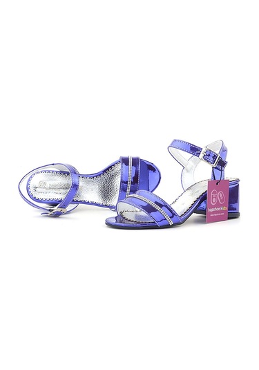 Pony Mor Aynalı Kalın Topuklu Parlak Taşlı Kız Çocuk Abiye Ayakkabı Mor