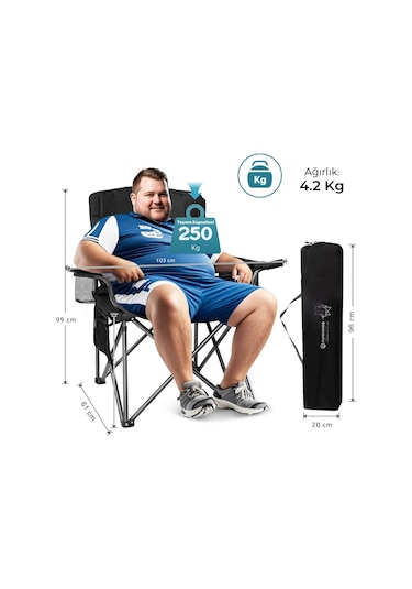 Fundango Mega Comfort Xxl Katlanır Kamp Sandalyesi Blk/grey Gri - Siyah
