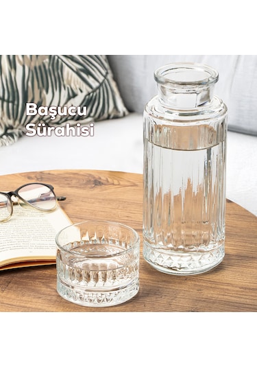 Porsima 8999 Oslo Cam Kapaklı Ve Bardaklı 800ml Başucu Sürahisi