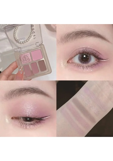 5 Renk Parlak Gümüş Gri Siyah Göz Farı Paleti Su Geçirmez Kolay Boyama Süt Taro 03 C01