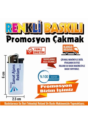 Baskılı Promosyon Çakmak. 100 Adet