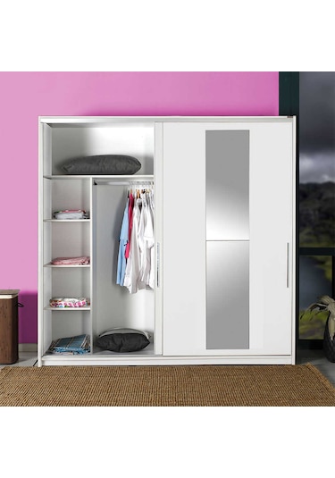 Elit Plus Aynalı Sürgülü Gardırop - Beyaz