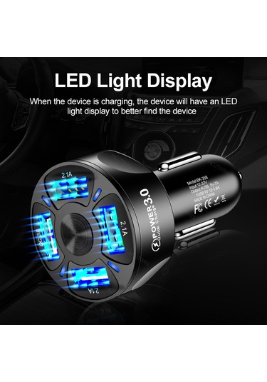 Yaozixa 35w 7a 4usb Arabalık Şarj Cihazı - Qc3.0 Hızlı Şarj - Dört Cihazı Eş Zamanlı Şarj Edin - Beyaz Opp Paket