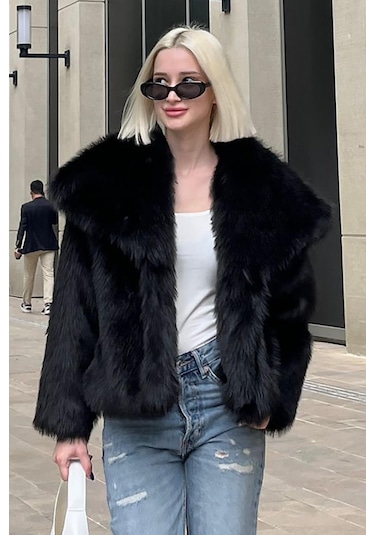 Madmext Siyah Yumuşak Dokulu Kadın Kürk Mont Mg2204 Siyah