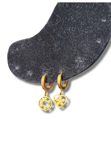 Kalpli Ve Yıldızlı Gold Çelik Küpe