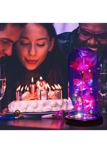 Suofeng Kutulu Mavi Gül Cam Kubbe Led Gece Lambası - Sevgi Simgesi Ev Dekorasyonu Hediyelik Ürün Kırmızı