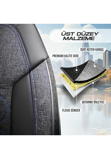 Panda Atlanta Serisi Keten Kumaş Oto Koltuk Kılıfı - Tam Set