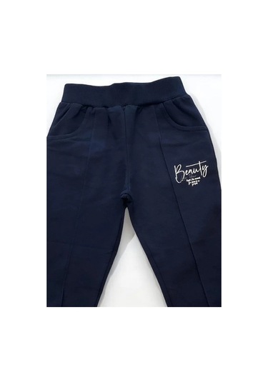 Kız Çocuk Pamuklu Beli Paçası Lastikli Eşofman Alt-15145 Lacivert