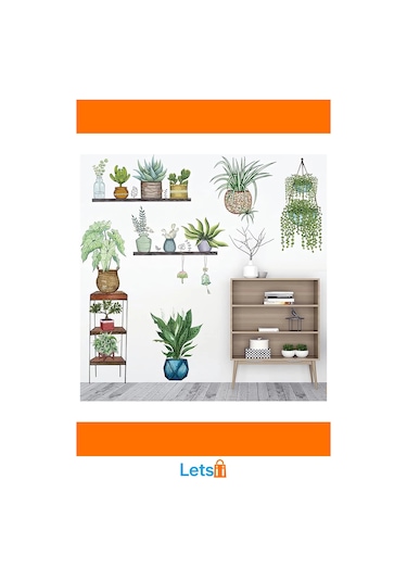 Tropikal Bitkiler Duvar Stickerı 90x35 Cm Pvc 9 Adet Çok Renkli