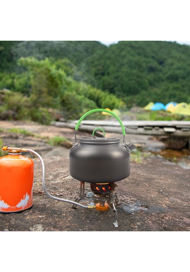 Xiyyadms 0.8l Alüminyum Çelik Taşınabilir Kamp Çaydanlığı - Yeşil Kollü, Hiking Ve Piknik İçin Hafif Dış Mekan Su Kaynakı Yeşil
