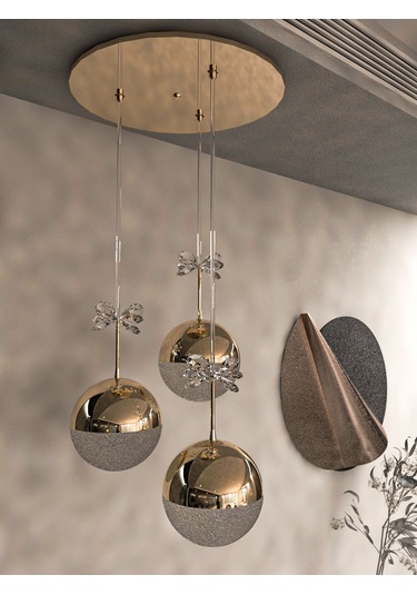 Solis Enerji Tasarruflu Modern Ve Lüks Gold 3'lü Led Avize