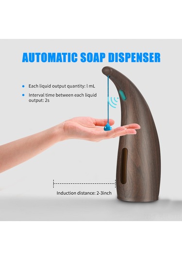 Gajeena Koyu Ağaç Desenli 300ml Otomatik Entegre Infrared Alçak Akış Sabun Dağıtıcı Pil Yok - Modern Mutfak/banyo Kullanıma Uygun Koyu Kahverengi