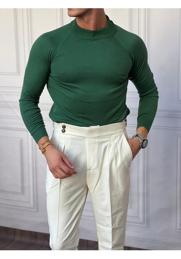 Modefendi Slimfit Kalıp Pamuklu Triko Yarım Balıkçı Triko Kazak Kahverengi