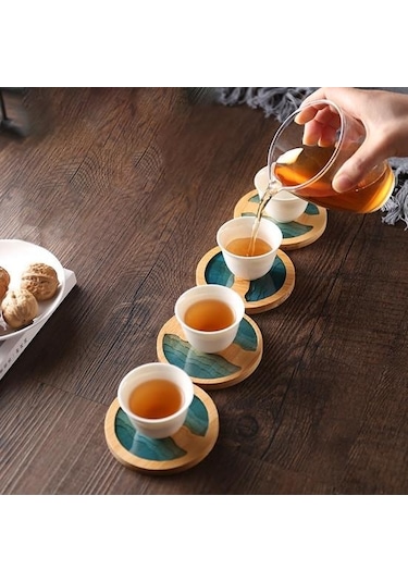 Epoksi Reçine Ped Peyzaj Şeffaf Bambu Yalıtım Tutucu Coaster Kupası Mat 1 Diğer