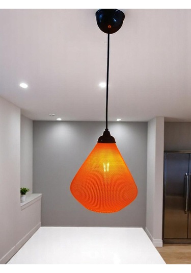 Amberis Keten Dokuma Görünümlü Modern Sarkıt Avize Rustik Ampul Hediyeli Kahverengi