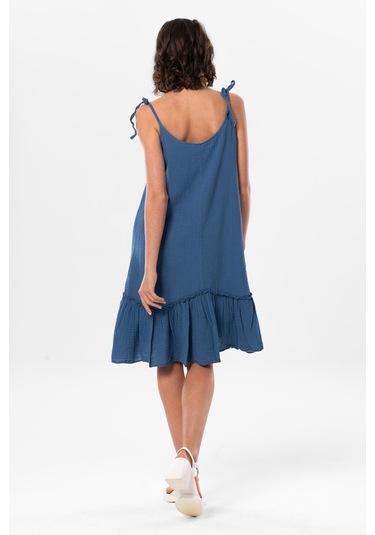 Askılı Serra Volanlı Kısa Yazlık Müslin Elbise İndigo İndg-indigo