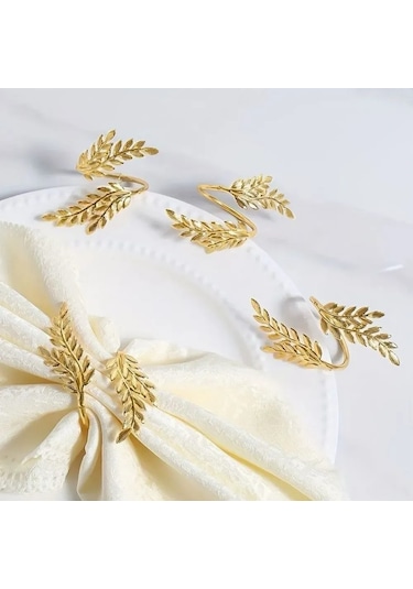 Mufunye Şık Ve Dayanıklı 6 Parça Peçete Halkası Seti, Hediye Kutusunda - Yeşil & Altın Renk Seçeneği Diğer