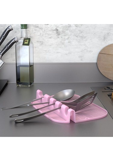 Mutfak İki Bir Arada Silikon Kaşık Matı Kirlenmeye Karşı Koruyucu Süzme Spatula Çorba Kaşığı Matı Mutfak Sofra Takımı Depolama Rafı Siyah Siyah