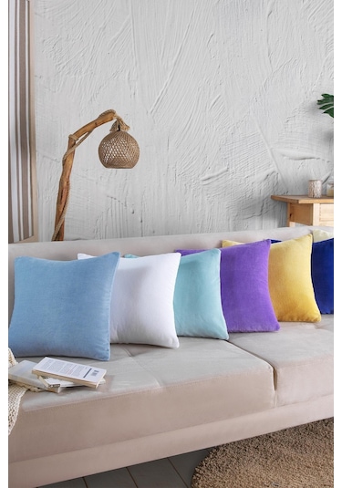 Maisonart Cozy 2 Adet Mor Renk Kadife Pamuklu Kırlent Yastık Kılıfı 44x44 Cm