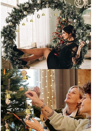 12 Adet Mini Çan Yılbaşı Çam Ağacı Süsü 3 Cm Sarı Kurdeleli Gold Yılbaşı Çam Ağacı Süsü